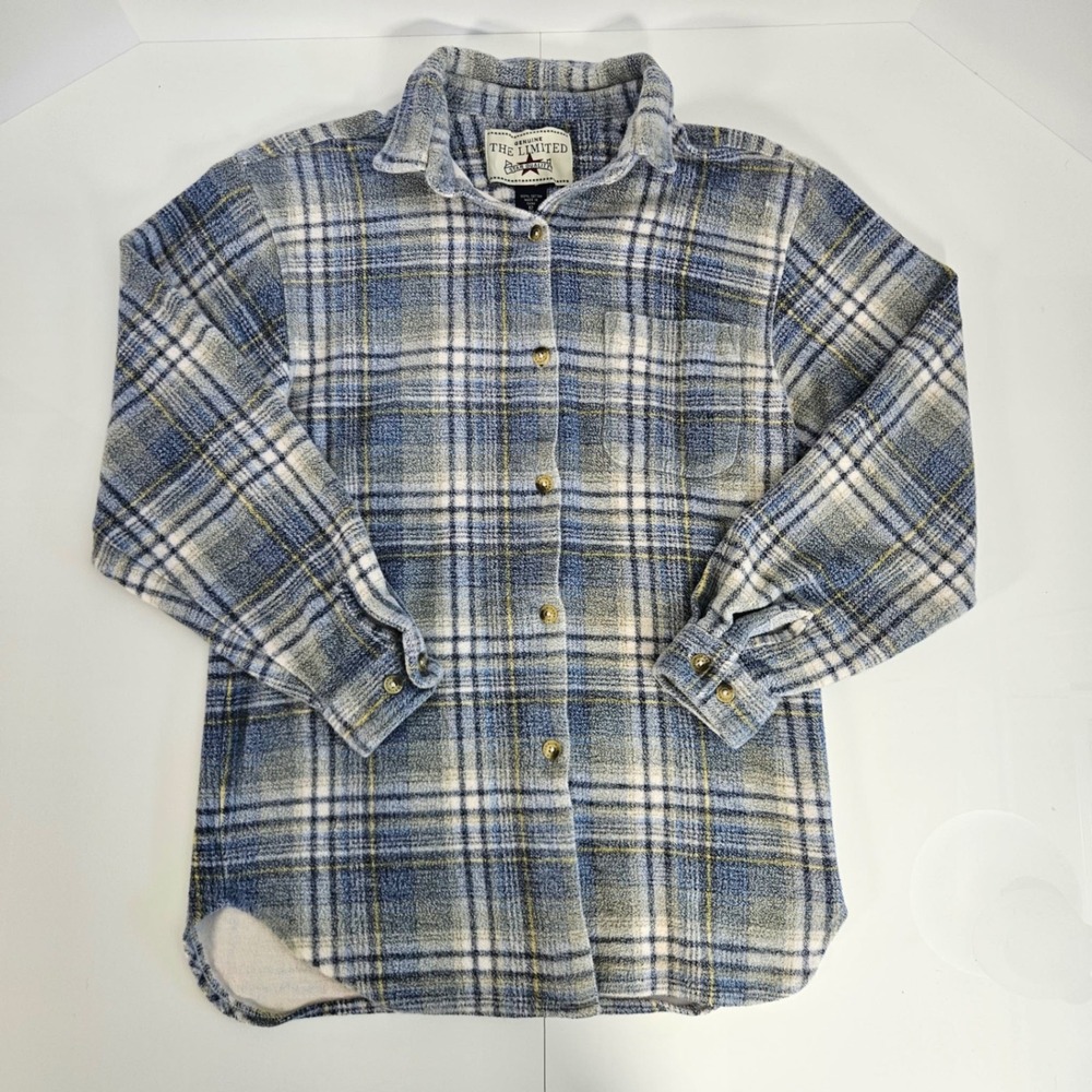 The Limited Star Quality Blue Gray Plaid Flannel Shirt Cotton Size 12